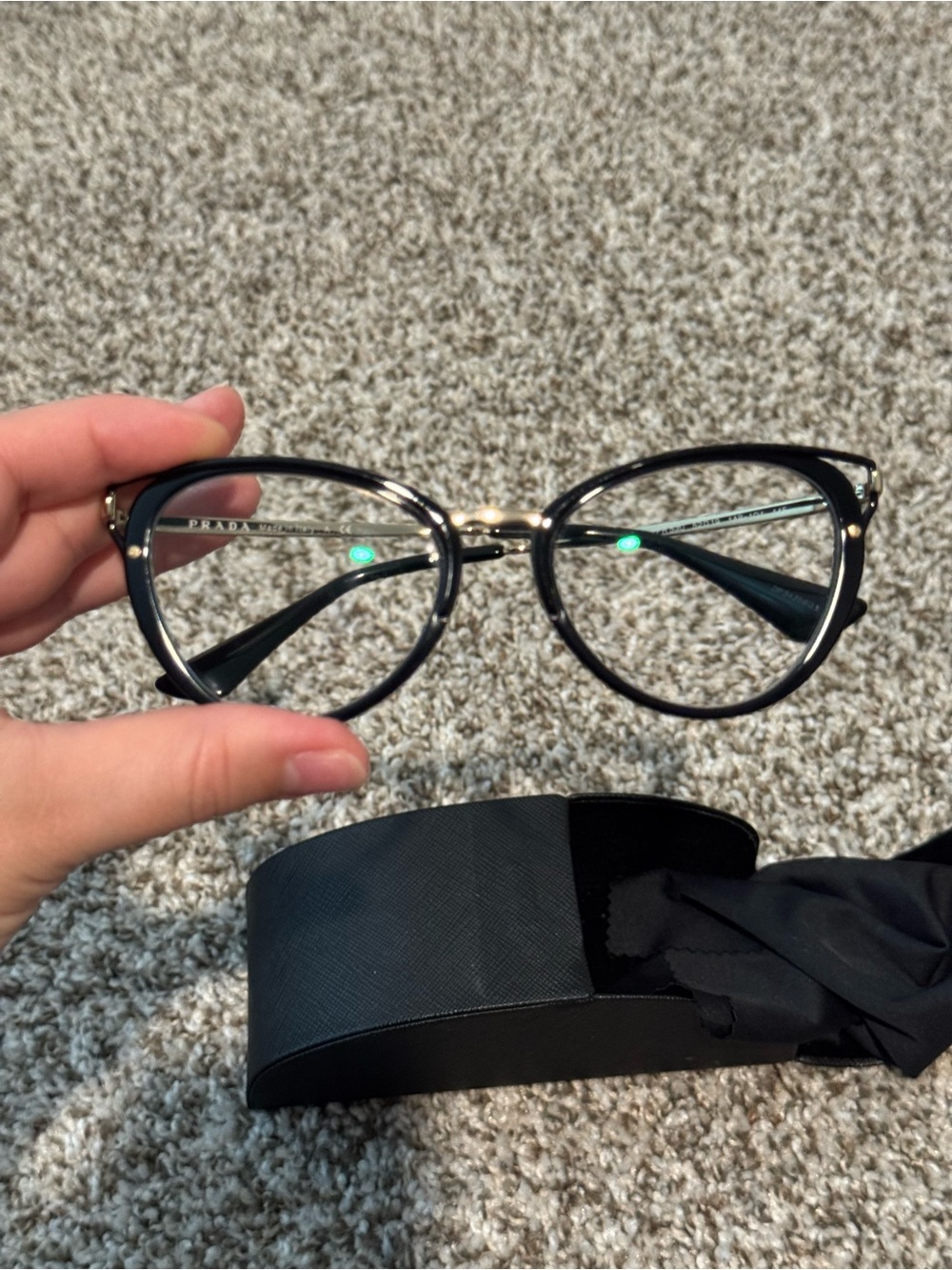 Prada Black and Gold Cat-Eye Optical Frames